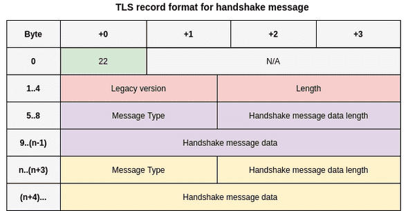 TLS record format for handshake protocol